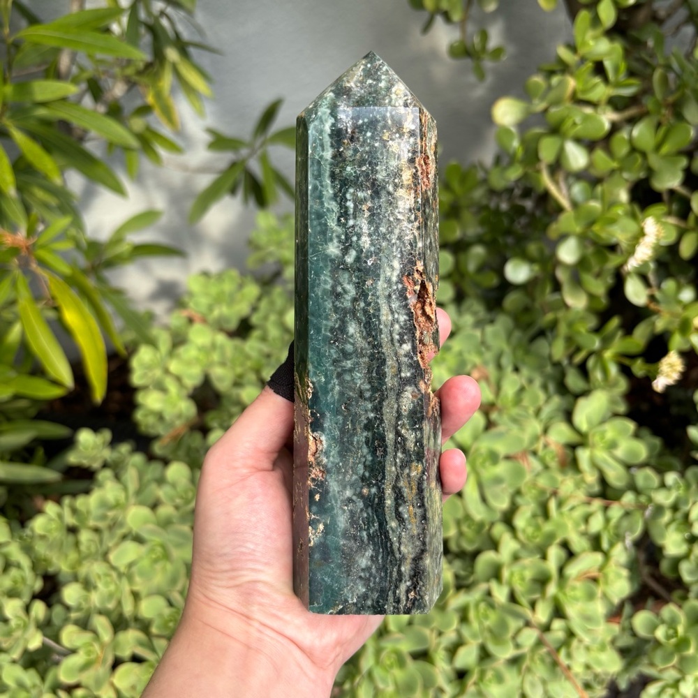 Large Ocean Jasper Tower — 7.10” | 1.3 lbs | Polished with Raw Pockets